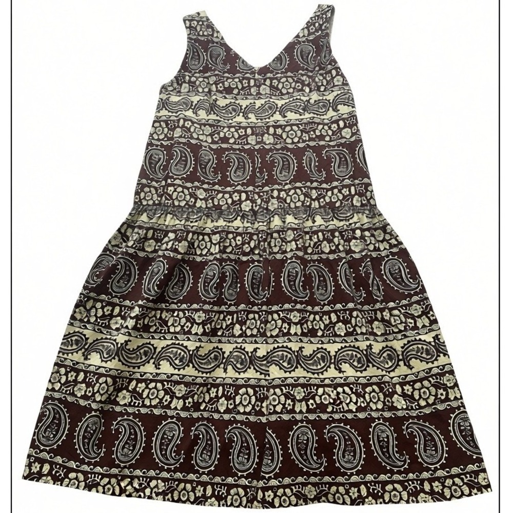 Dressbarn Womens 12 Brown Paisley Floral Cotton V-Neck Sleeveless Dress #300K - Picture 4 of 7